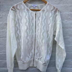 Reiss Ivy XS Pointelle Knit Zip Front Cardigan Bomber